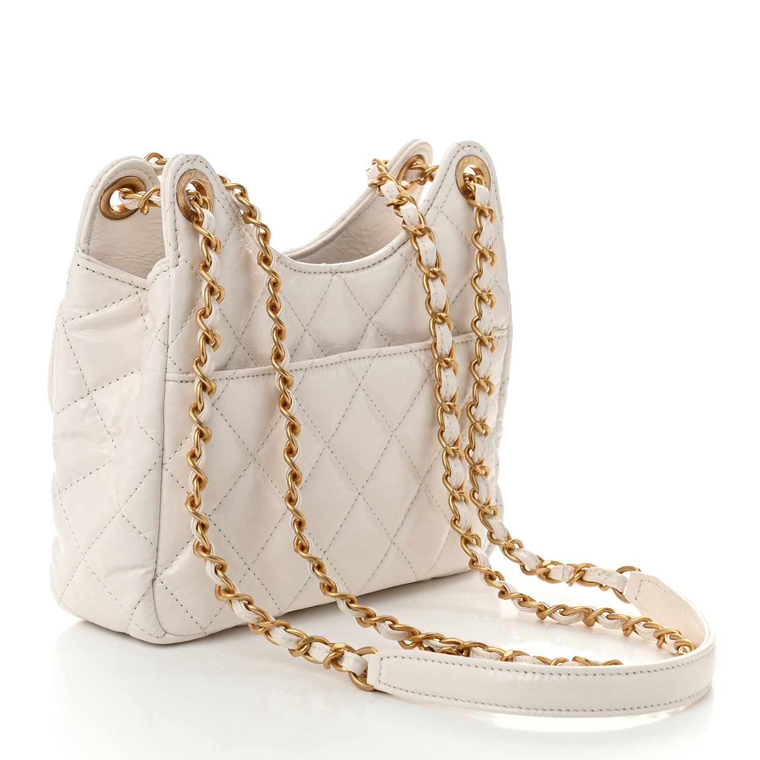 Chanel Shiny Crumpled Calfskin Quilted Small Wavy CC Hobo White 3 of 10