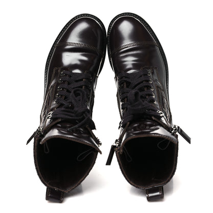 Chanel Shiny Calfskin Quilted CC Lace Up Combat Boots 38 Dark Burgundy 2 of 10