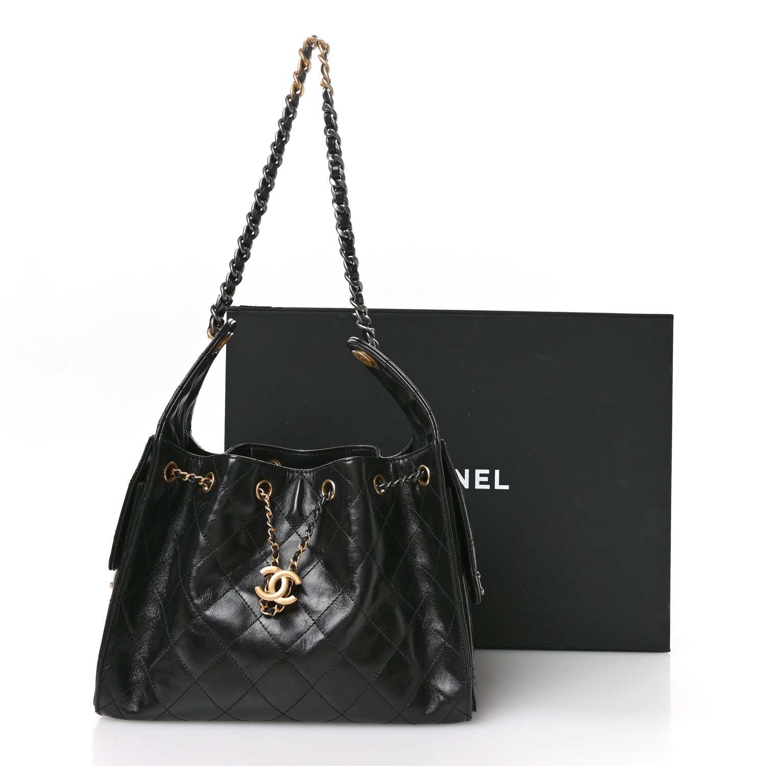 Chanel Shiny Crumpled Calfskin Quilted Small Chanel 25 Handbag Black 11 of 12