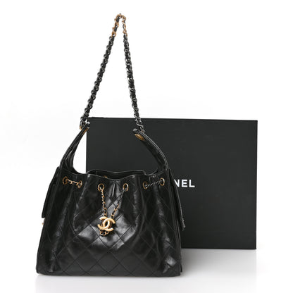 Chanel Shiny Crumpled Calfskin Quilted Small Chanel 25 Handbag Black 11 of 12