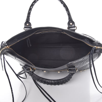 Balenciaga Calfskin Crocodile Embossed Classic Hardware City Black 5 of 8
