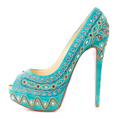 Christian Louboutin Crystal Suede Bollywoody 150 Pumps 39 Turquoise 1 of 8