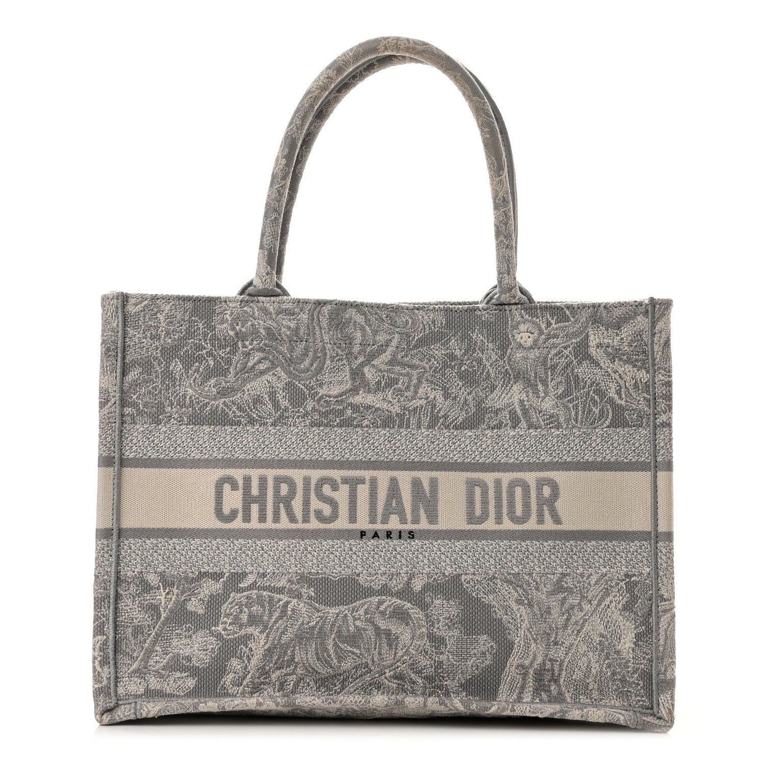 Christian Dior Canvas Embroidered Medium Dioriviera Toile De Jouy Reverse Book Tote Gray 1 of 11