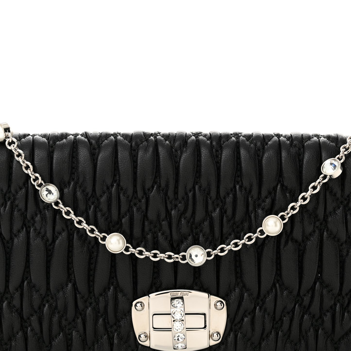 Nappa Matelasse Crystal Chain Wallet On Chain Black