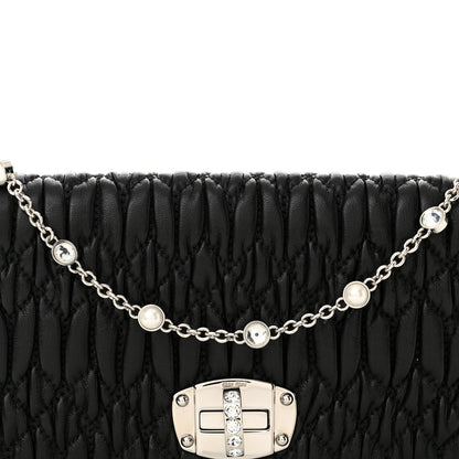 Miu Miu Nappa Matelasse Crystal Chain Wallet On Chain Black 7 of 12