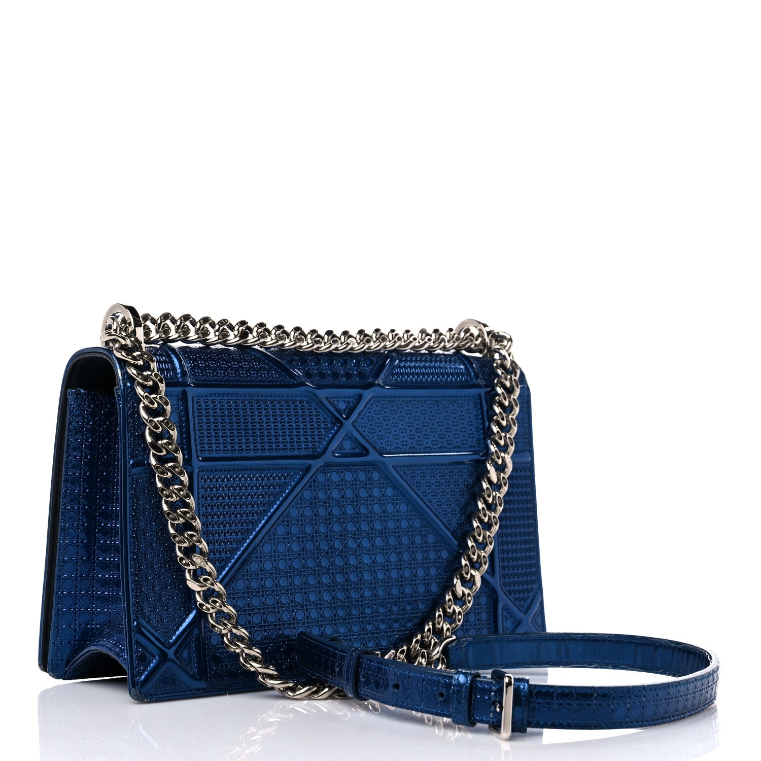 Christian Dior Metallic Patent Micro-Cannage Medium Diorama Flap Bag Blue 3 of 22