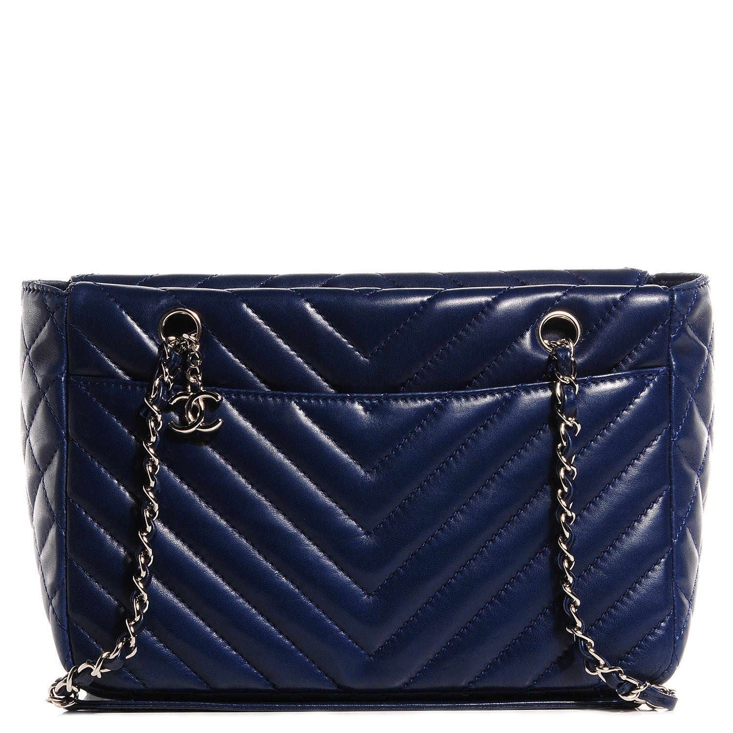 Chanel Lambskin Surpique Chevron Small Tote Dark Blue 1 of 8