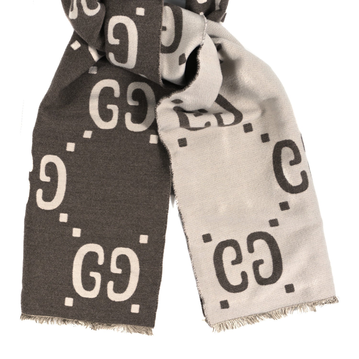 Gucci Wool Silk Monogram Jumbo GG Freedom Scarf Brown 2 of 3