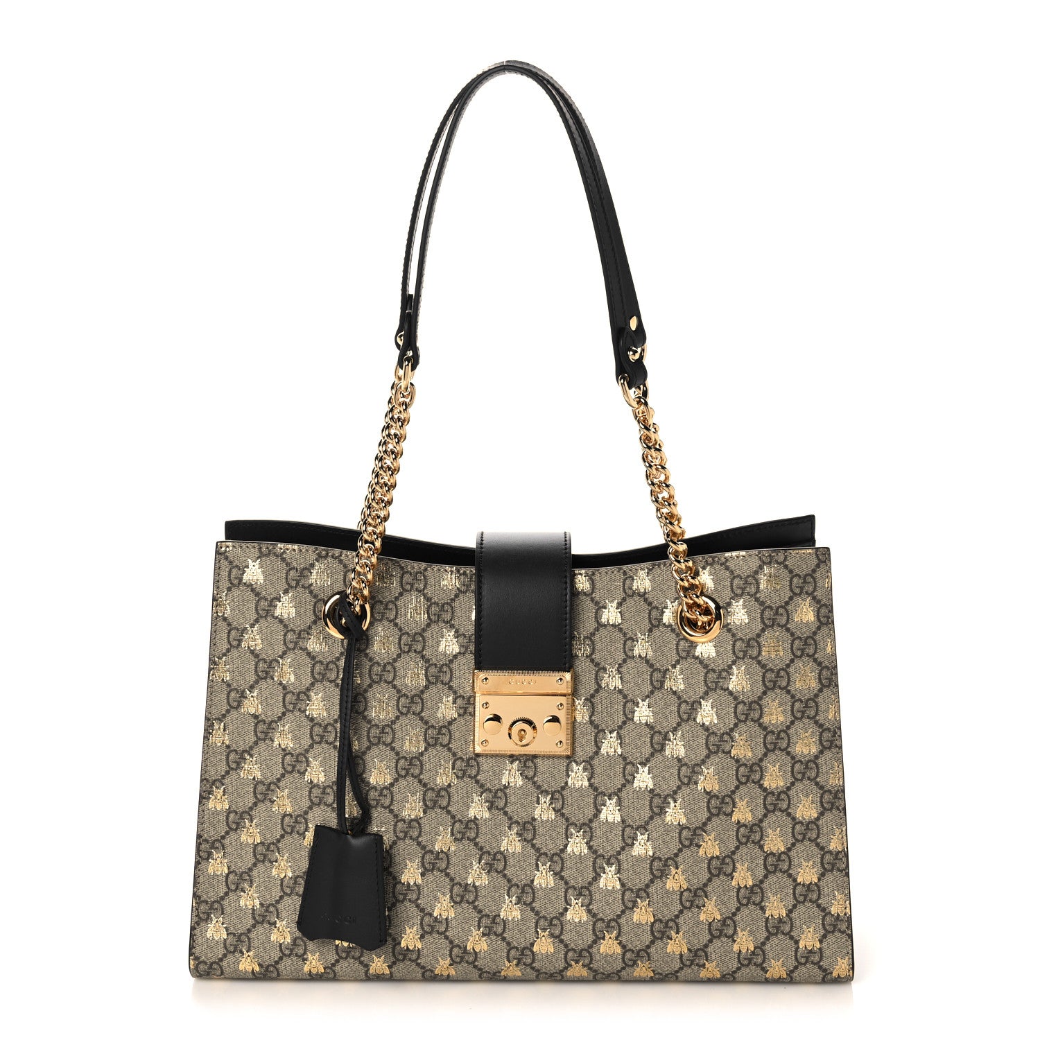 Gucci GG Supreme Monogram Bees Medium Padlock Tote Beige Oro Black 1 of 10