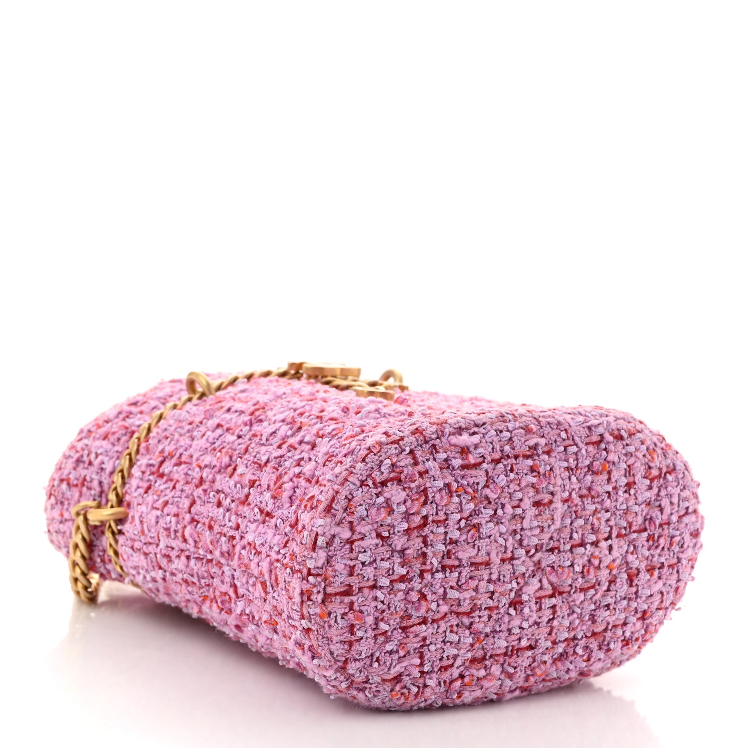 Chanel Tweed Enamel Quilted Pending CC Bucket Drawstring Bag Light Purple Pink Red 4 of 12