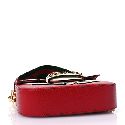 Gucci X ADIDAS Textured Dollar Calfskin Web Trefoil Mini Horsebit 1955 Shoulder Bag Hibiscus Red Off White 4 of 10