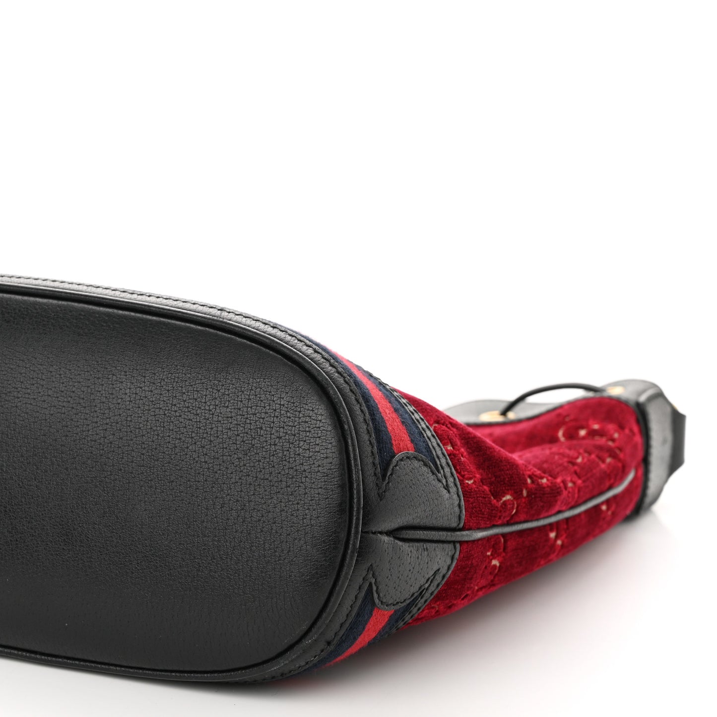 Velvet GG Monogram Textured Calfskin Web Bucket Bag Red Cipria Black