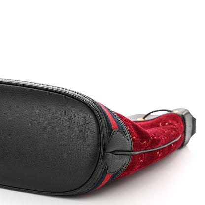 Gucci Velvet GG Monogram Textured Calfskin Web Bucket Bag Red Cipria Black 9 of 10