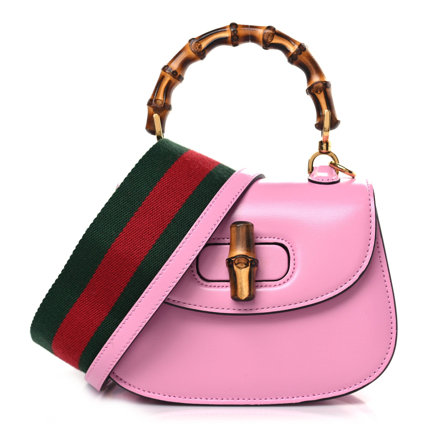 Gucci Boarded Dyana Lux Calfskin Web Mini Bamboo 1947 Top Handle Bag Nice Pink 1 of 9