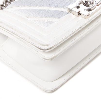 Chanel Lizard Chevron Stitched Small Boy Flap White Silver 5 of 11