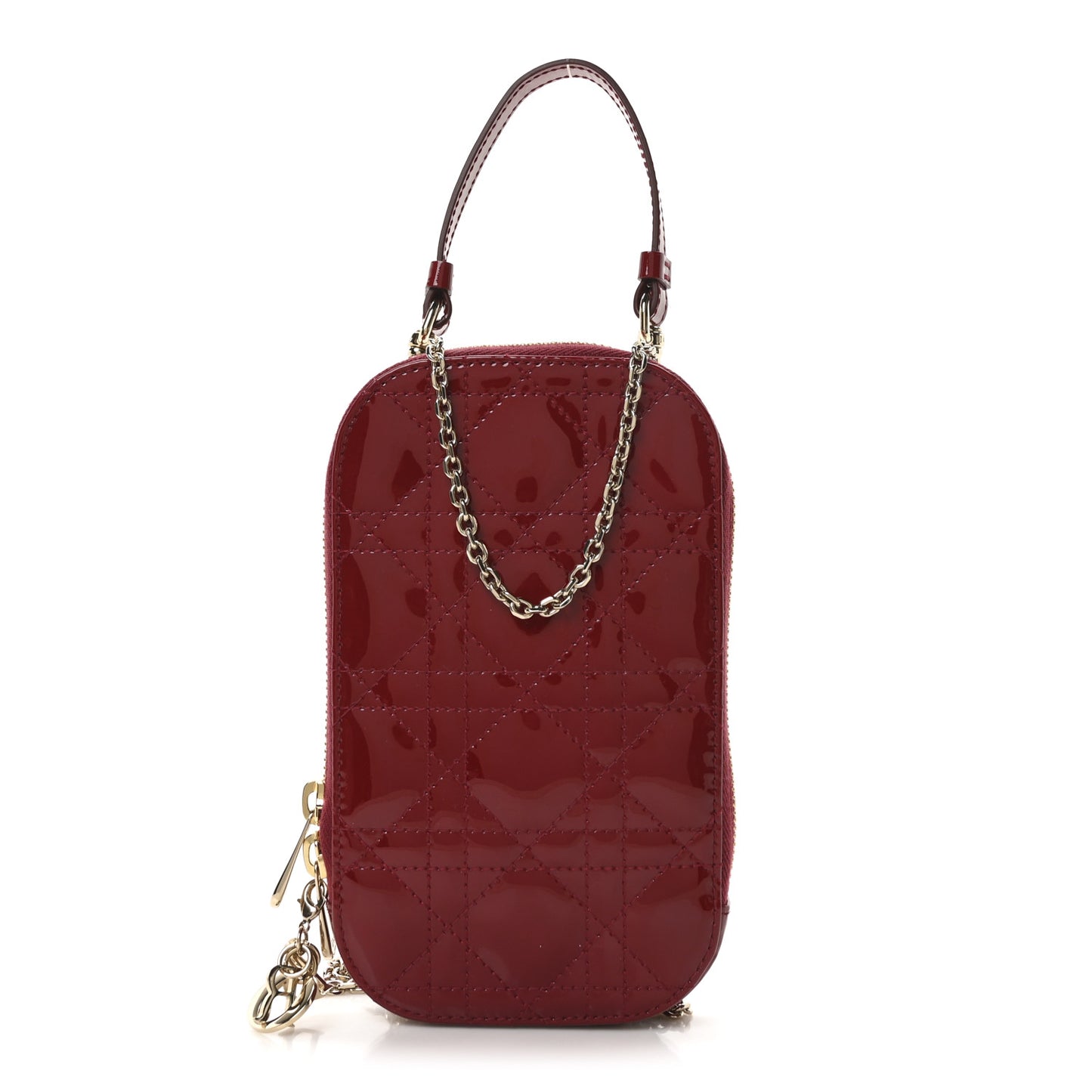 Patent Cannage Lady Dior Phone Holder Red
