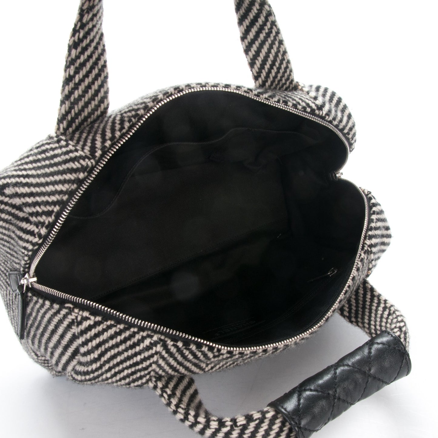 Wool Calfskin CC Chevron All Day Long Boston Black White