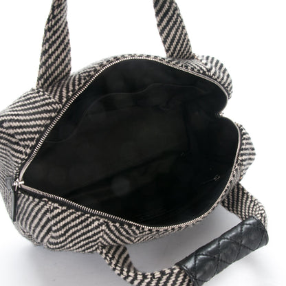 Chanel Wool Calfskin CC Chevron All Day Long Boston Black White 5 of 9