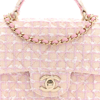 Chanel Tweed Quilted Mini Top Handle Rectangular Flap Light Pink 8 of 10