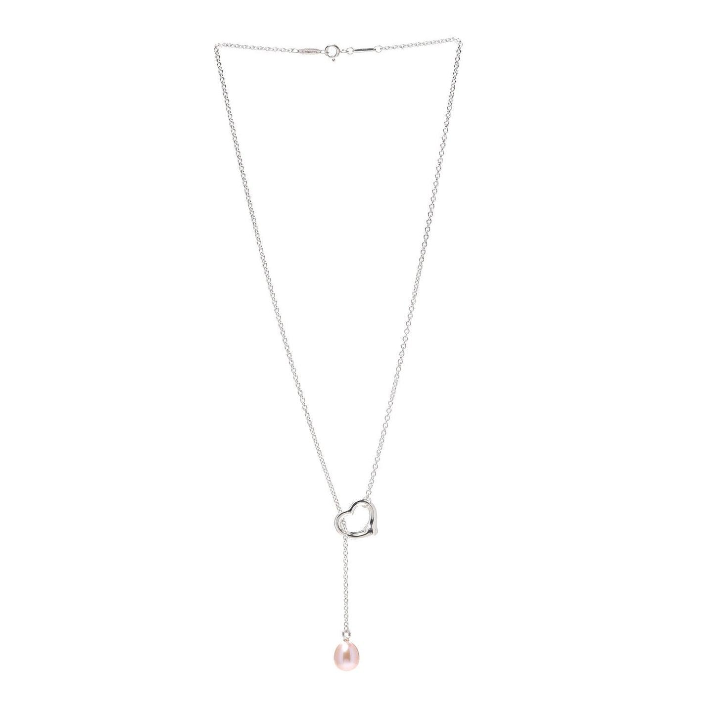 Sterling Silver Pink Pearl 9-9.5mm Elsa Peretti Open Heart Lariat Necklace