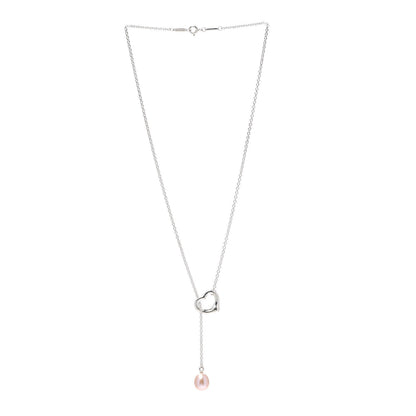 Tiffany Sterling Silver Pink Pearl 9-9.5mm Elsa Peretti Open Heart Lariat Necklace 3 of 5