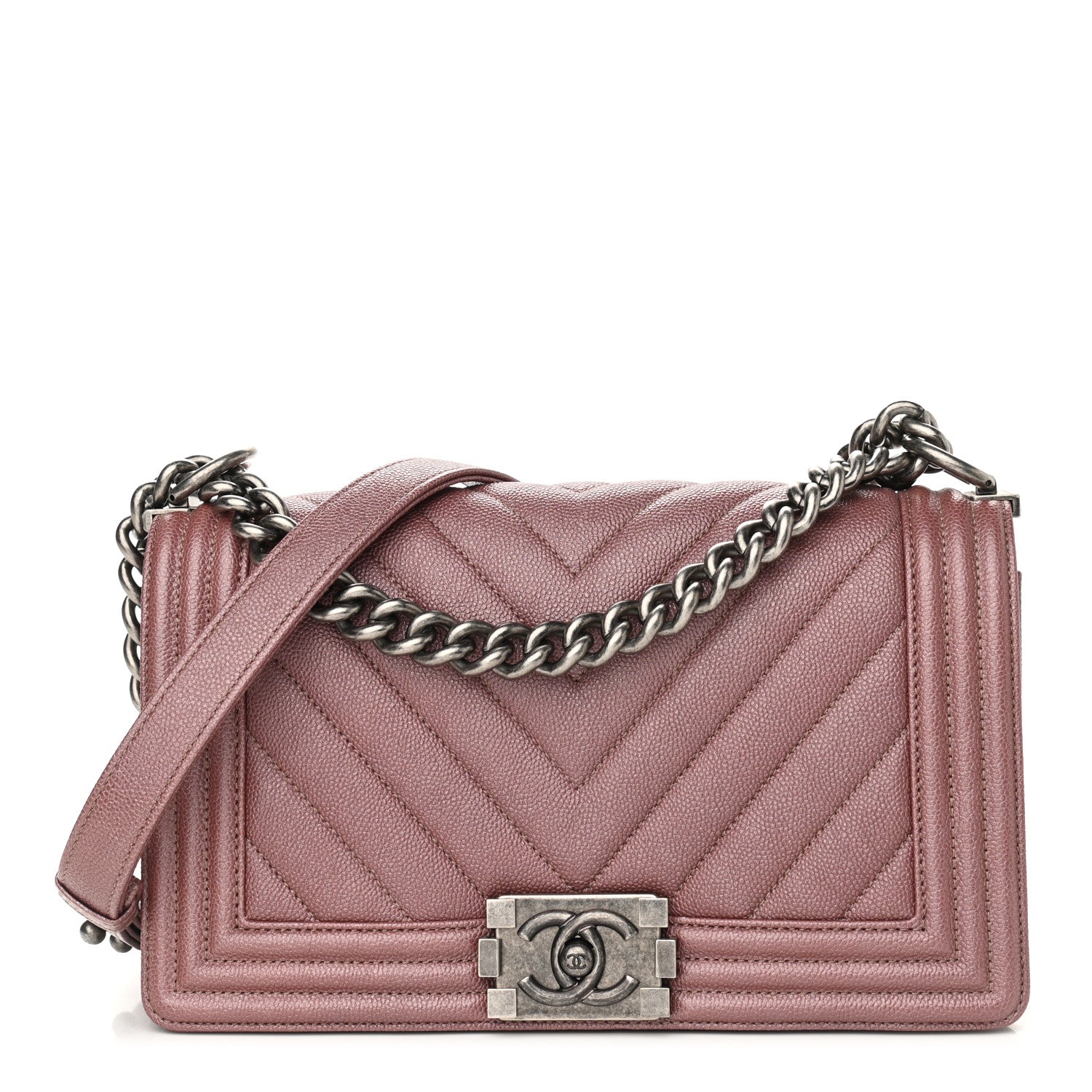 Chanel Metallic Caviar Chevron Quilted Medium Boy Flap Dark Pink 1 of 9