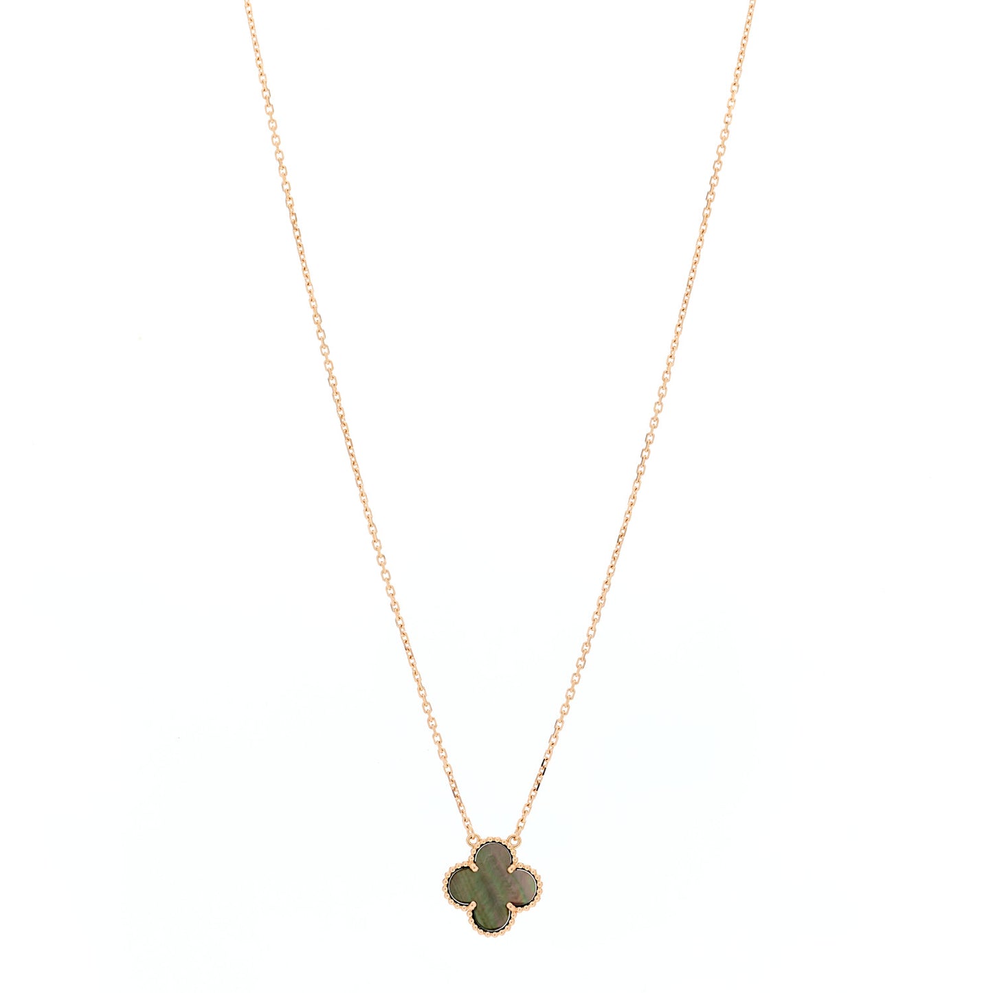 18K Rose Gold Gray Mother of Pearl Vintage Alhambra Pendant Necklace