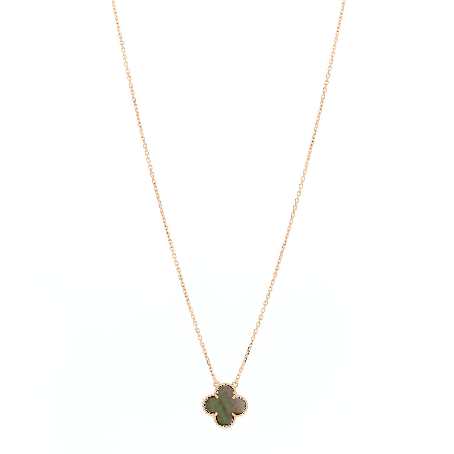 Van Cleef & Arpels 18K Rose Gold Gray Mother of Pearl Vintage Alhambra Pendant Necklace 1 of 4