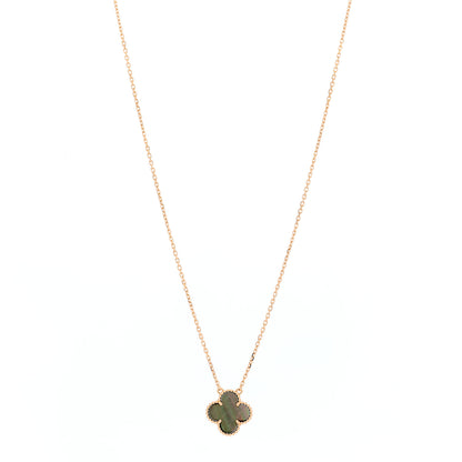 Van Cleef & Arpels 18K Rose Gold Gray Mother of Pearl Vintage Alhambra Pendant Necklace 1 of 4
