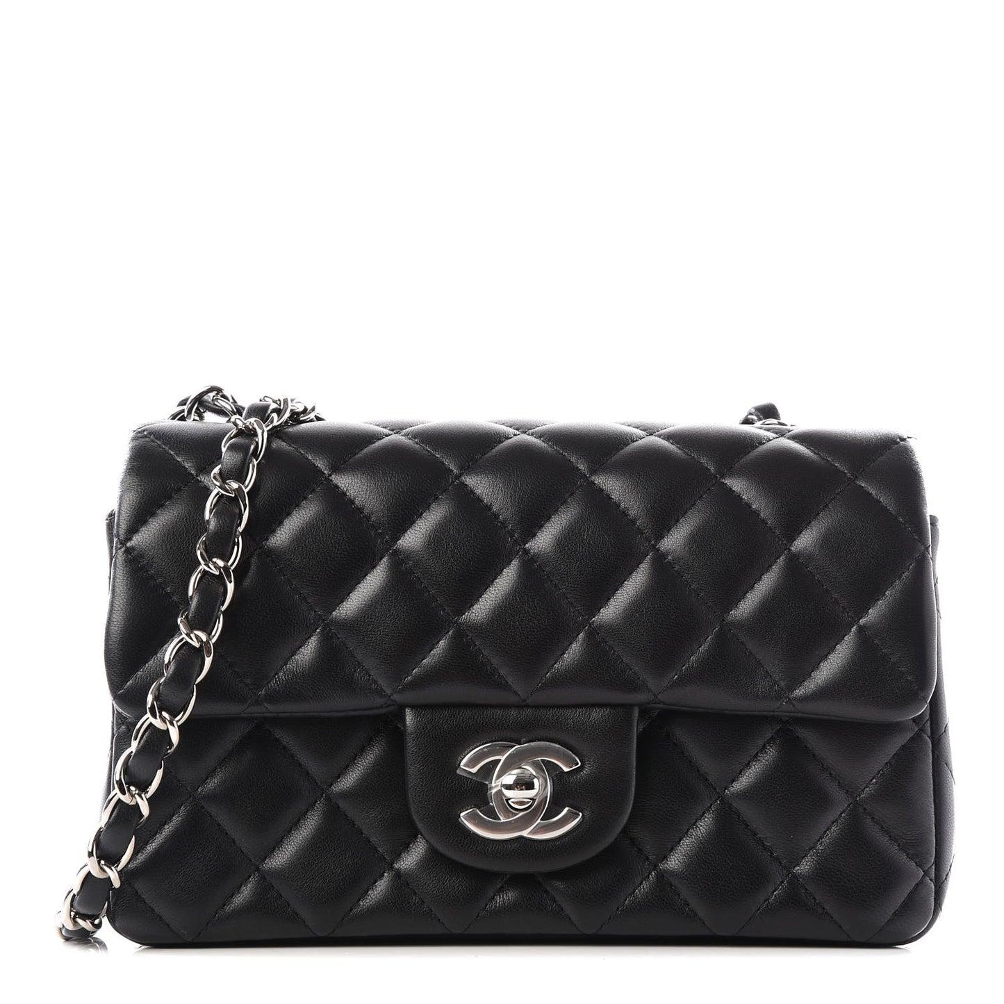 Lambskin Quilted Mini Rectangular Flap Black
