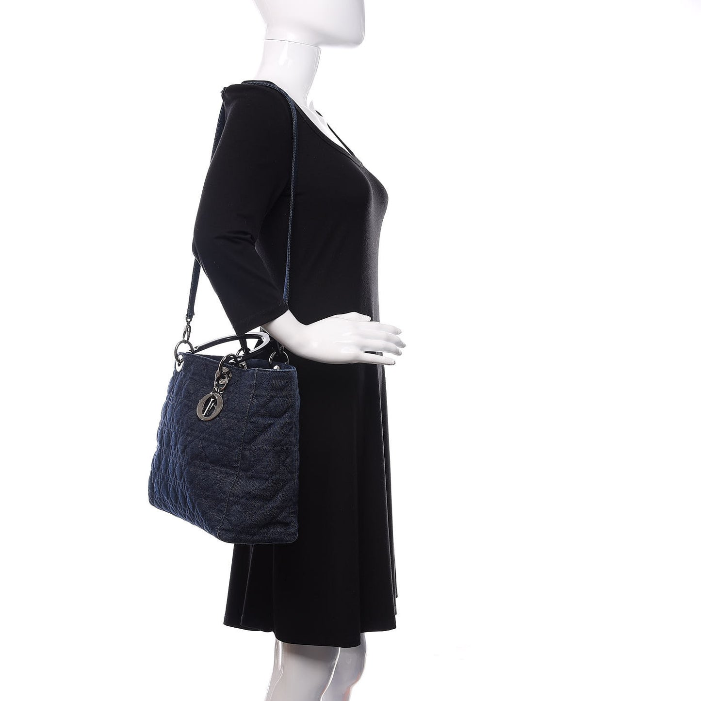 Denim Cannage Large Lady Dior Tote Blue
