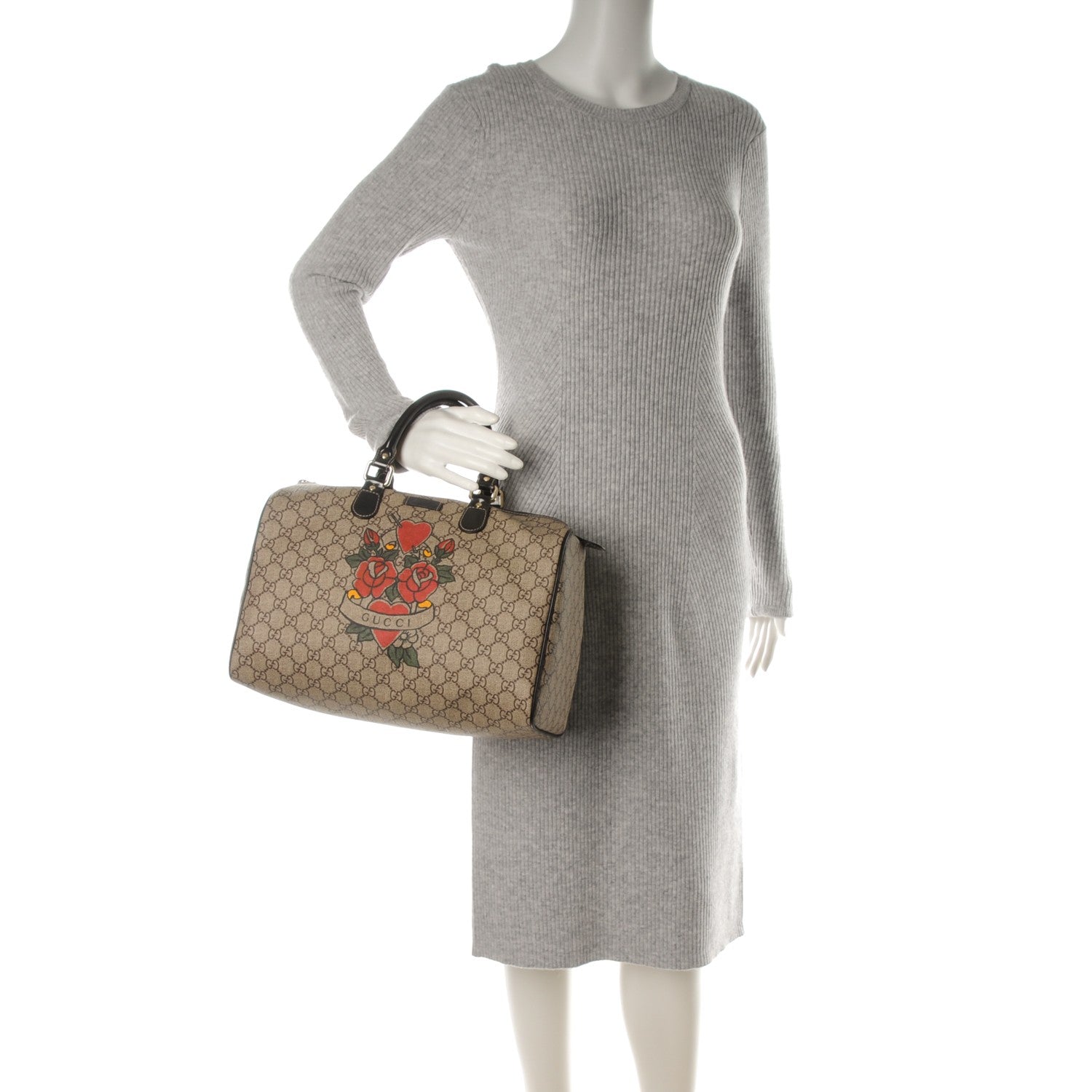 Gucci GG Plus Monogram Tattoo Heart Medium Joy Boston Dark Brown 2 of 10