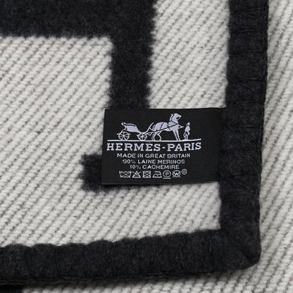 Hermes Wool Cashmere Avalon Blanket Ecru Gris Fonce 5 of 6