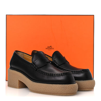Hermes Glazed Calfskin Womens Fanny Loafers 36 Black 12 of 12