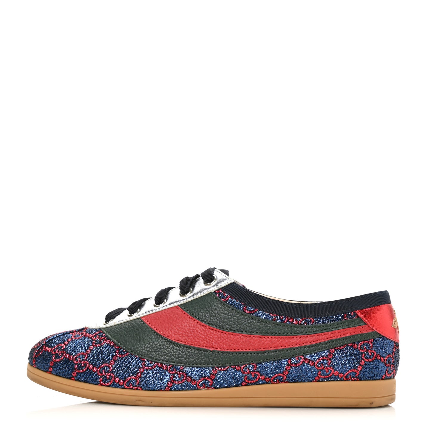 Lurex Calfskin Web GG Monogram Womens Falacer Sneakers 39 Iridescent Blue Iridescent Red Silver
