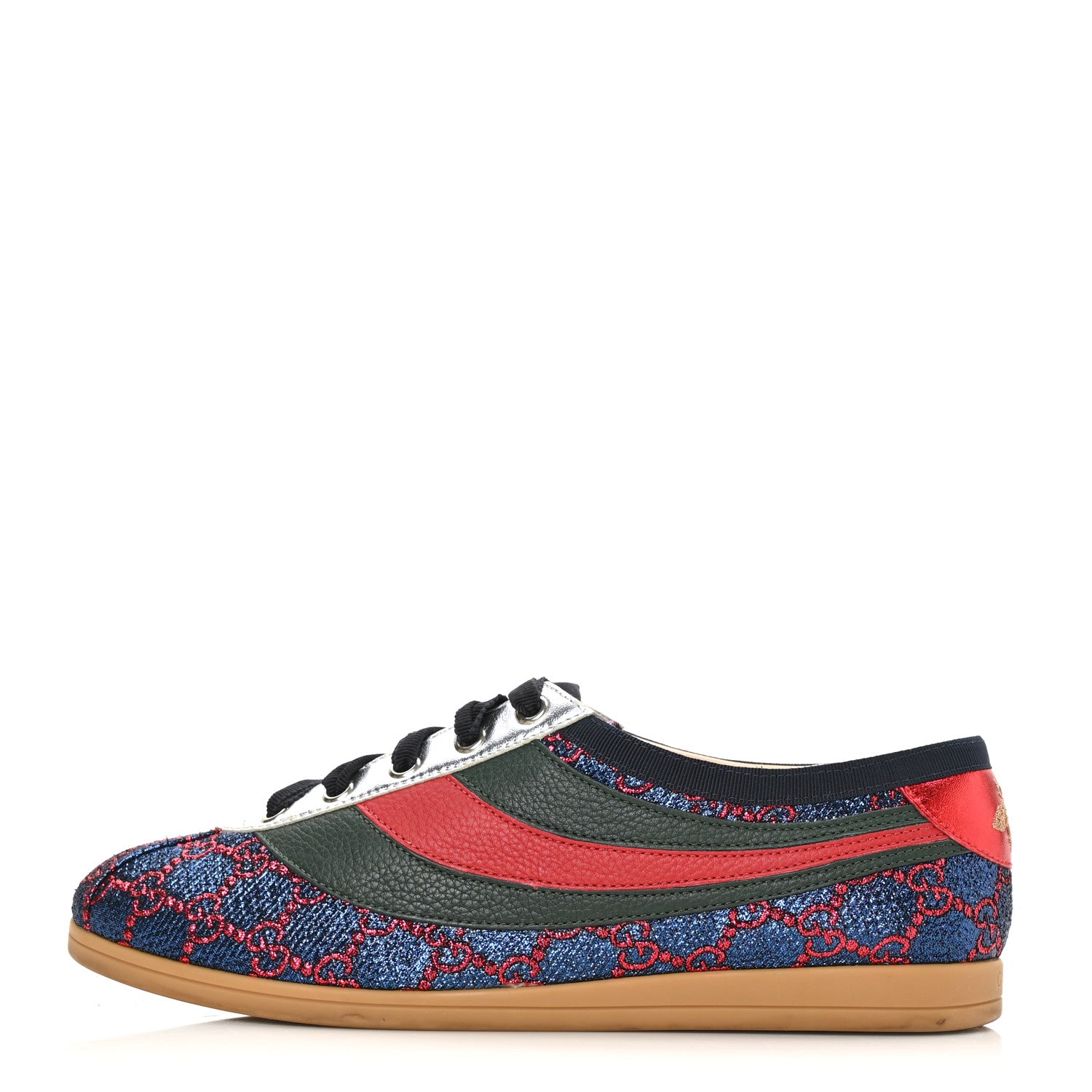 Gucci Lurex Calfskin Web GG Monogram Womens Falacer Sneakers 39 Iridescent Blue Iridescent Red Silver 1 of 9