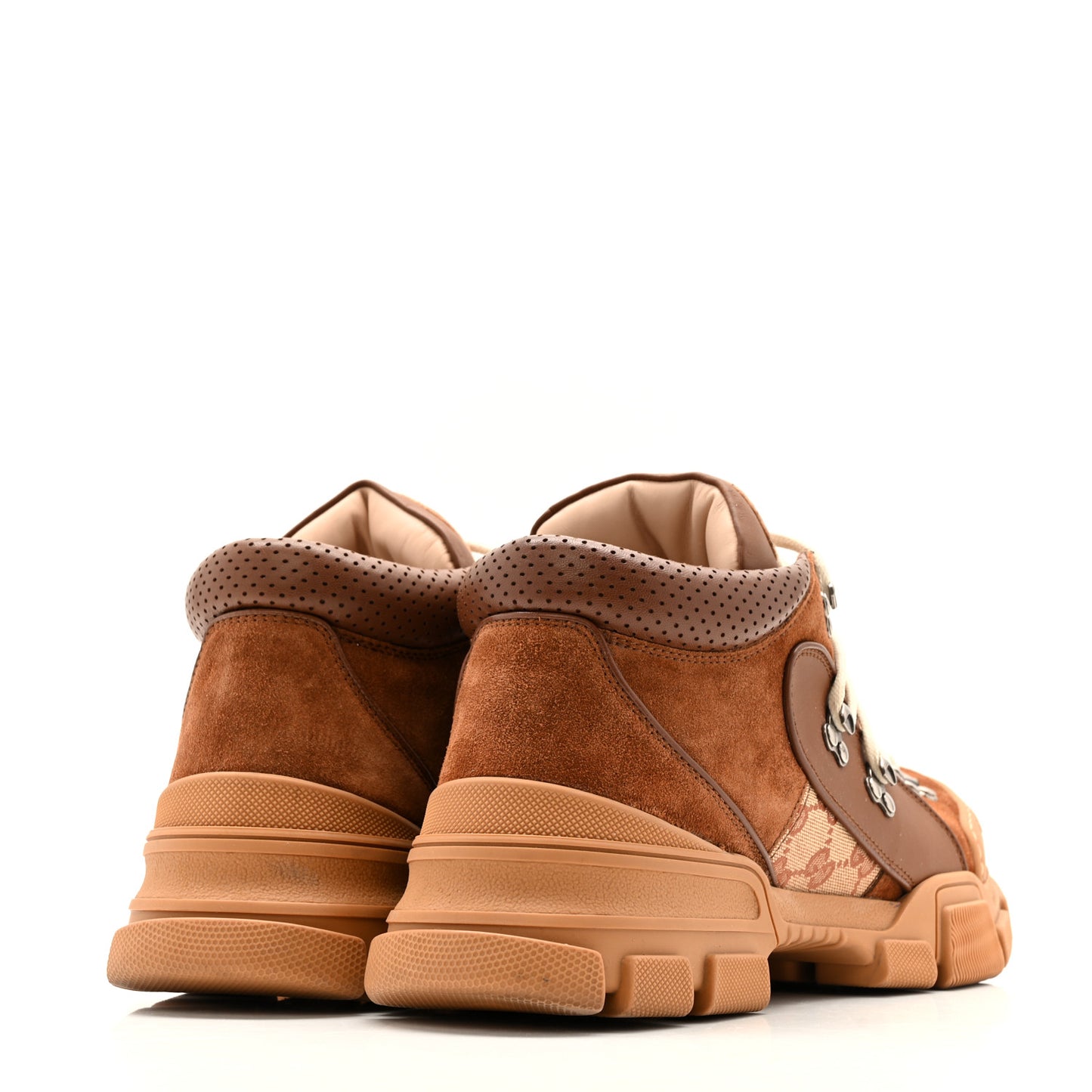 X SEGA Suede Calfskin GG Monogram Mens Flashtrek Sneakers 10 New Cuir Beige Ruggine