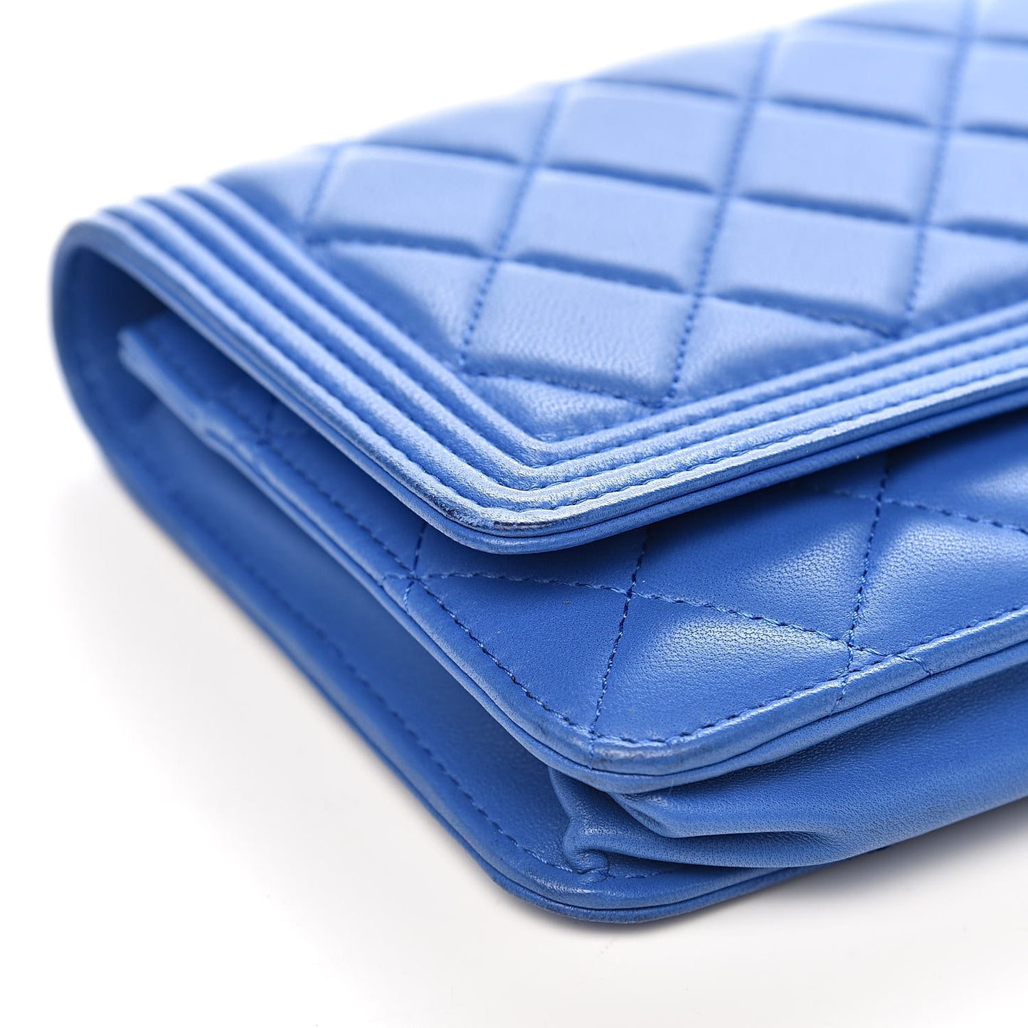 Lambskin Quilted Boy Wallet On Chain WOC Blue