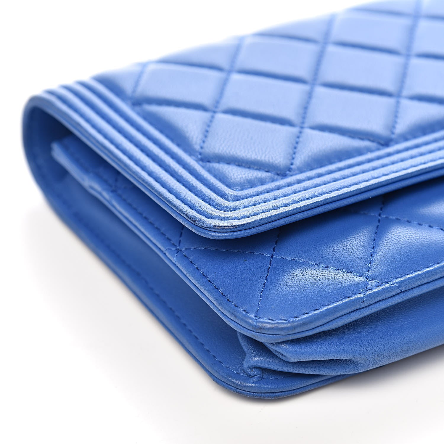Chanel Lambskin Quilted Boy Wallet On Chain WOC Blue 11 of 14