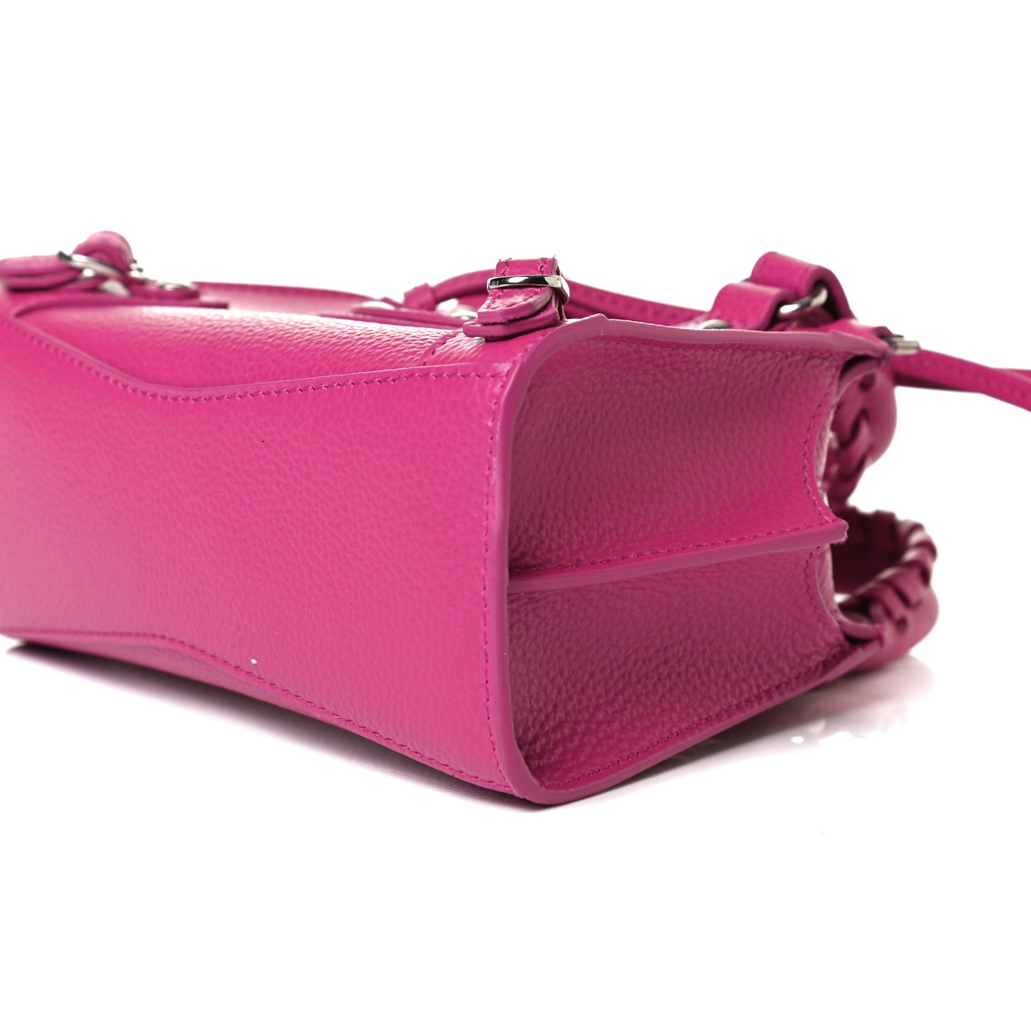 Grained Calfskin Neo Classic Silver Hardware Nano City Crossbody Fuchsia