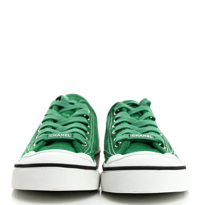 Chanel Suede Calfskin Lace Up Cap Toe Sneakers 39 Green 2 of 9