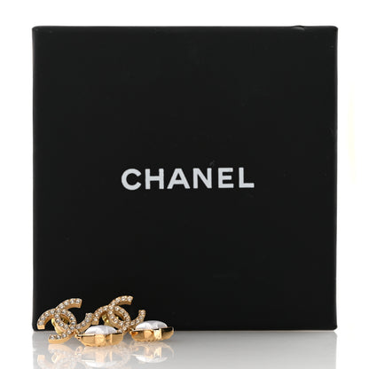 Chanel Metal Crystal Pearl CC Star Earrings Gold Pearly White 5 of 5