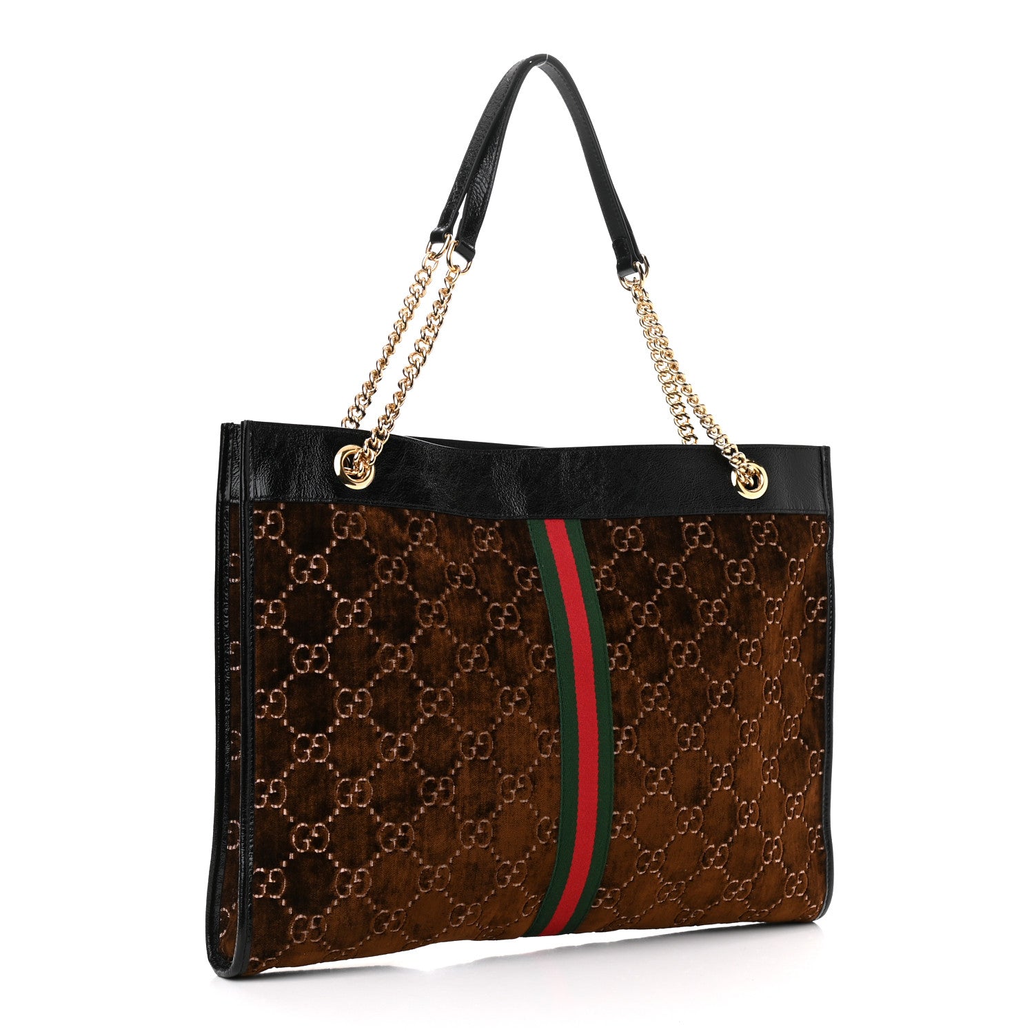 Gucci Velvet GG Monogram Large Rajah Chain Tote Brown 4 of 11