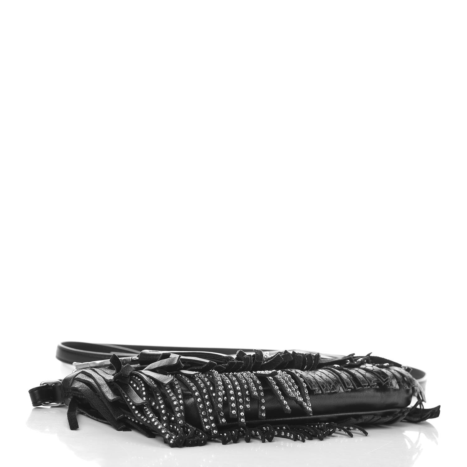 Saint Laurent Calfskin Studded Fringe Crossbody Bag Black 4 of 6