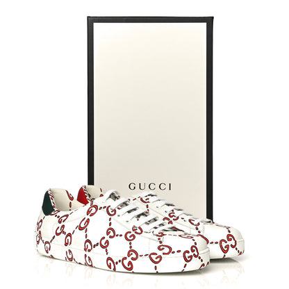 Gucci Calfskin GucciGhost Print Mens Ace Sneakers 8.5 White Hibiscus Red 11 of 11