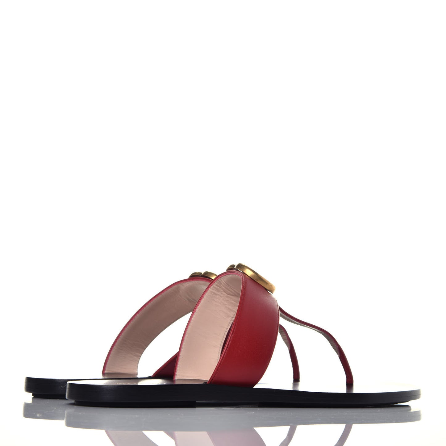 Calfskin GG Marmont Thong Sandals 38.5 Hibiscus Red