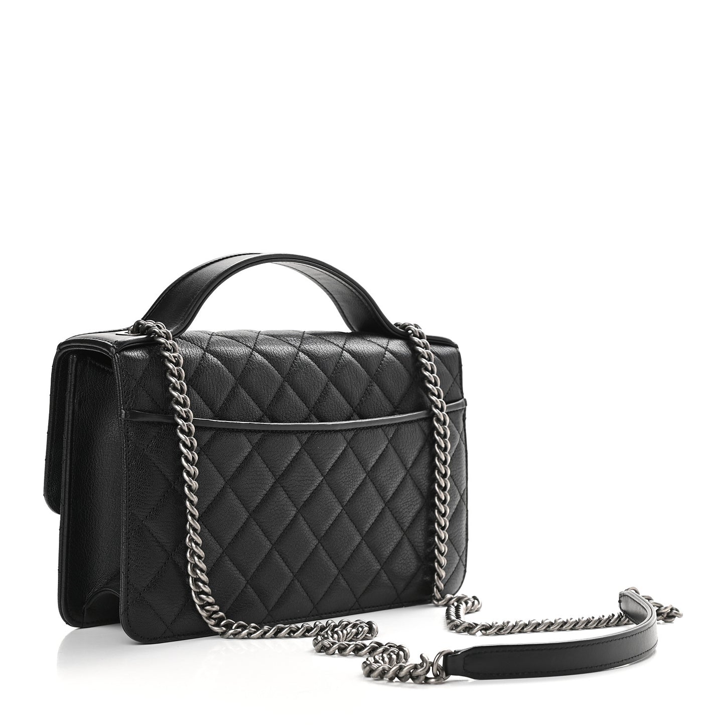 Goatskin Quilted Small CC University Top Handle Flap Black