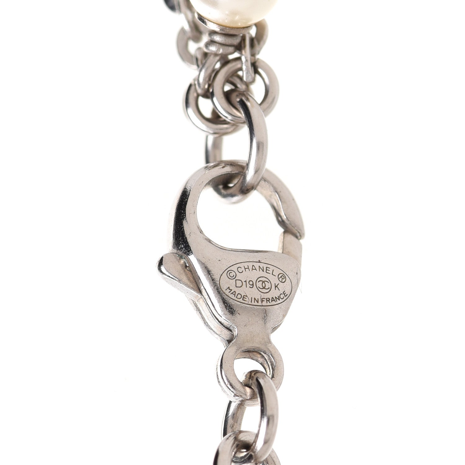 Chanel Pearl Crystal CC Necklace Silver 5 of 6