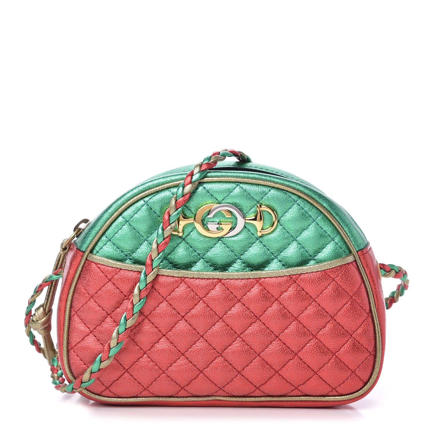 Gucci Laminated Nappa Trapuntata Mini Zumi Dome Shoulder Bag Rosso Jasmine Green Rame 1 of 10