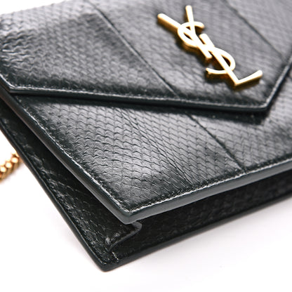 Saint Laurent Snakeskin Monogram Envelope Chain Wallet Dark Green 7 of 13